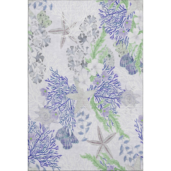 HomeRoots 8' X 10' Area Rug in Blue, Ivory & Lime Green - Washable, UV-Protected, Stylish & Durable Design 645712