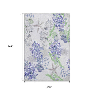 HomeRoots 9' x 12' Washable Blue Ivory Lime Green Geometric Area Rug with UV Protection for High-Traffic Spaces 645713
