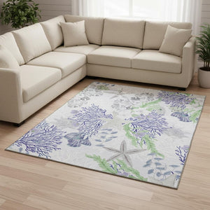 HomeRoots 9' x 12' Washable Blue Ivory Lime Green Geometric Area Rug with UV Protection for High-Traffic Spaces 645713