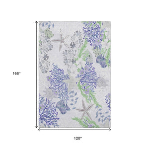 HomeRoots 10' Coastal-Inspired Blue Ivory Lime Green Geometric Washable Area Rug with UV Protection & Durability 645714