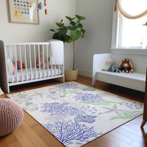 HomeRoots 10' Coastal-Inspired Blue Ivory Lime Green Geometric Washable Area Rug with UV Protection & Durability 645714