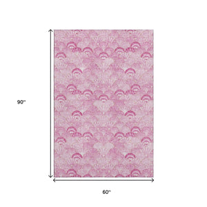 HomeRoots 5' X 8' Pink And Ivory Geometric Area Rug - Washable, Stain Resistant, UV Protected for Families 645716