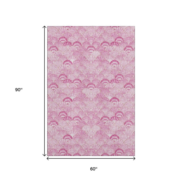 HomeRoots 5' X 8' Pink And Ivory Geometric Area Rug - Washable, Stain Resistant, UV Protected for Families 645716