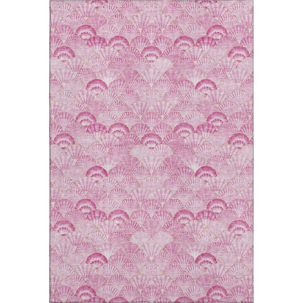 HomeRoots 5' X 8' Pink And Ivory Geometric Area Rug - Washable, Stain Resistant, UV Protected for Families 645716