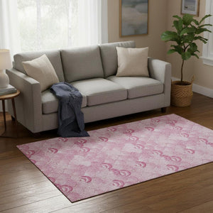 HomeRoots 5' X 8' Pink And Ivory Geometric Area Rug - Washable, Stain Resistant, UV Protected for Families 645716