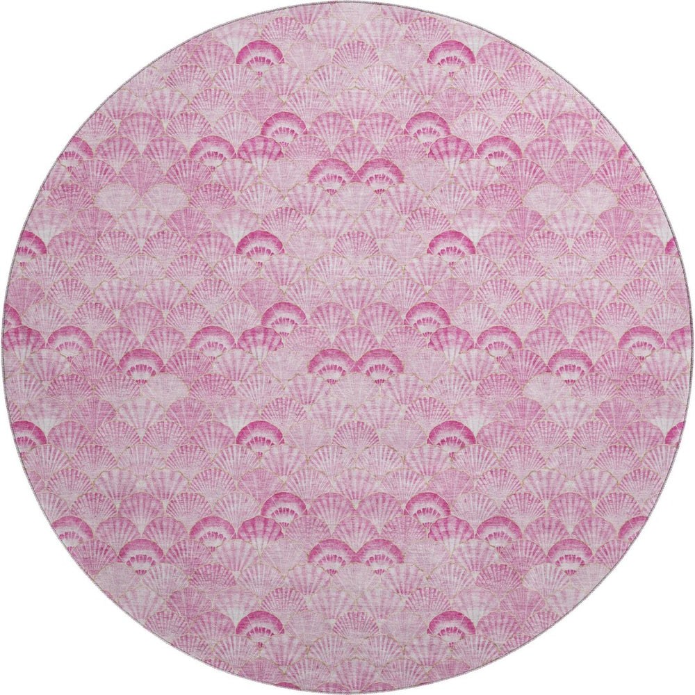 HomeRoots 8' Pink And Ivory Geometric Round Rug - Washable, UV-Protected, Durable & Stylish for Any Space 645717