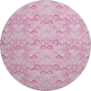 HomeRoots 8' Pink And Ivory Geometric Round Rug - Washable, UV-Protected, Durable & Stylish for Any Space 645717