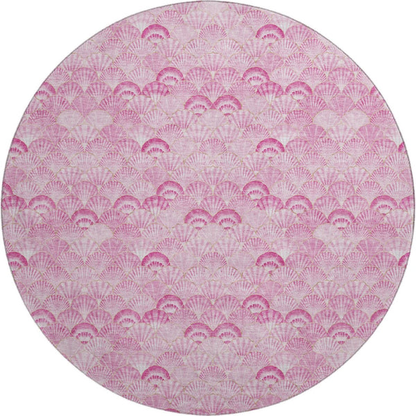 HomeRoots 8' Pink And Ivory Geometric Round Rug - Washable, UV-Protected, Durable & Stylish for Any Space 645717