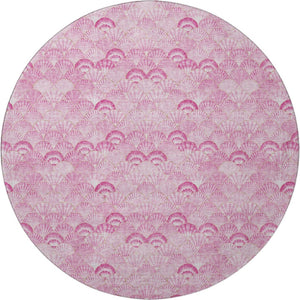 HomeRoots 8' Pink And Ivory Geometric Round Rug - Washable, UV-Protected, Durable & Stylish for Any Space 645717