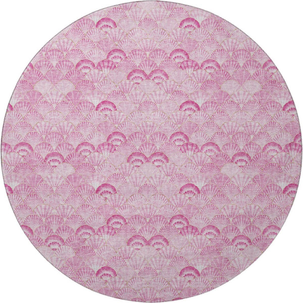 HomeRoots 8' Pink And Ivory Geometric Round Rug - Washable, UV-Protected, Durable & Stylish for Any Space 645717