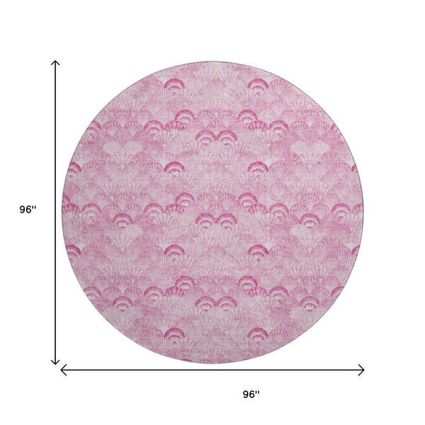 HomeRoots 8' Pink And Ivory Geometric Round Rug - Washable, UV-Protected, Durable & Stylish for Any Space 645717