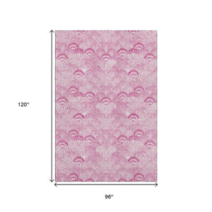 HomeRoots 8' X 10' Pink And Ivory Geometric Area Rug – Washable, UV Protected, Perfect for Busy Homes! 645718