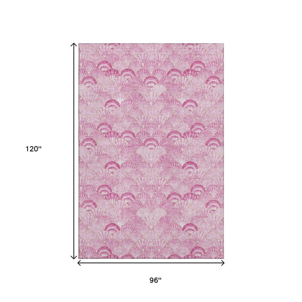 HomeRoots 8' X 10' Pink And Ivory Geometric Area Rug – Washable, UV Protected, Perfect for Busy Homes! 645718