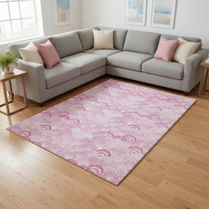 HomeRoots 8' X 10' Pink And Ivory Geometric Area Rug – Washable, UV Protected, Perfect for Busy Homes! 645718