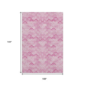 HomeRoots 9' X 12' Pink and Ivory Geometric Washable Rug - Stylish, Durable, and UV Protected for Homes 645719