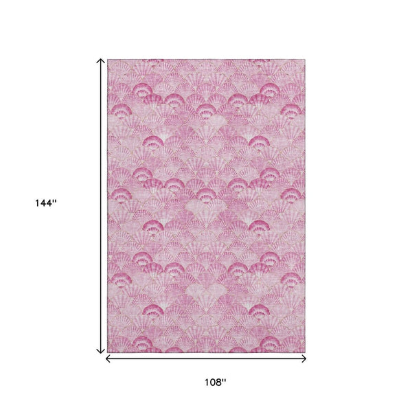 HomeRoots 9' X 12' Pink and Ivory Geometric Washable Rug - Stylish, Durable, and UV Protected for Homes 645719
