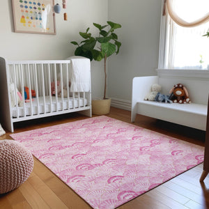 HomeRoots 9' X 12' Pink and Ivory Geometric Washable Rug - Stylish, Durable, and UV Protected for Homes 645719