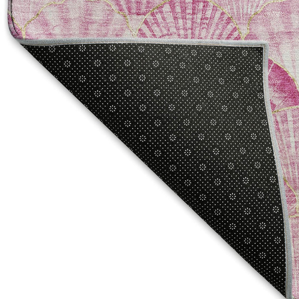 HomeRoots 9' X 12' Pink and Ivory Geometric Washable Rug - Stylish, Durable, and UV Protected for Homes 645719