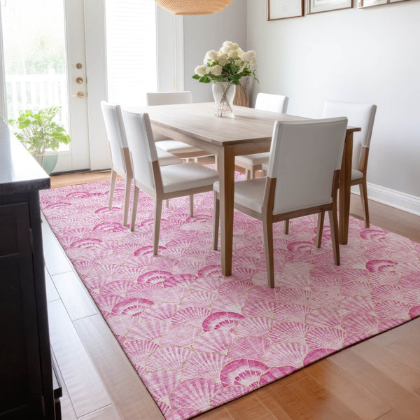 HomeRoots 9' X 12' Pink and Ivory Geometric Washable Rug - Stylish, Durable, and UV Protected for Homes 645719