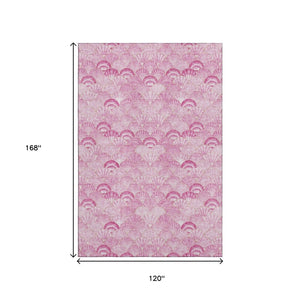 HomeRoots 10' Pink and Ivory Geometric Area Rug - Washable, UV Protected, Perfect for Family Rooms & Patios 645720