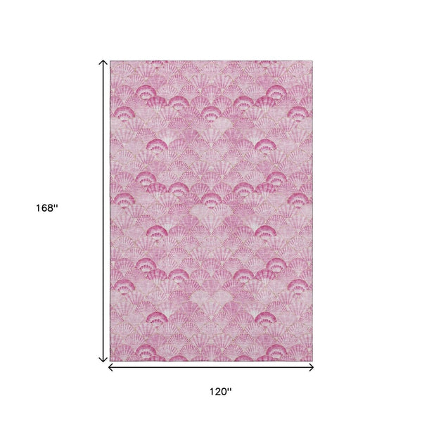HomeRoots 10' Pink and Ivory Geometric Area Rug - Washable, UV Protected, Perfect for Family Rooms & Patios 645720