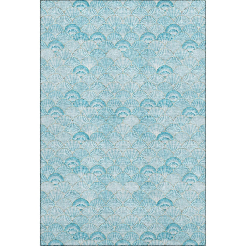 HomeRoots 5' X 8' Aqua and Ivory Geometric Area Rug - Washable, UV Protected, Perfect for High-Traffic Spaces! 645722