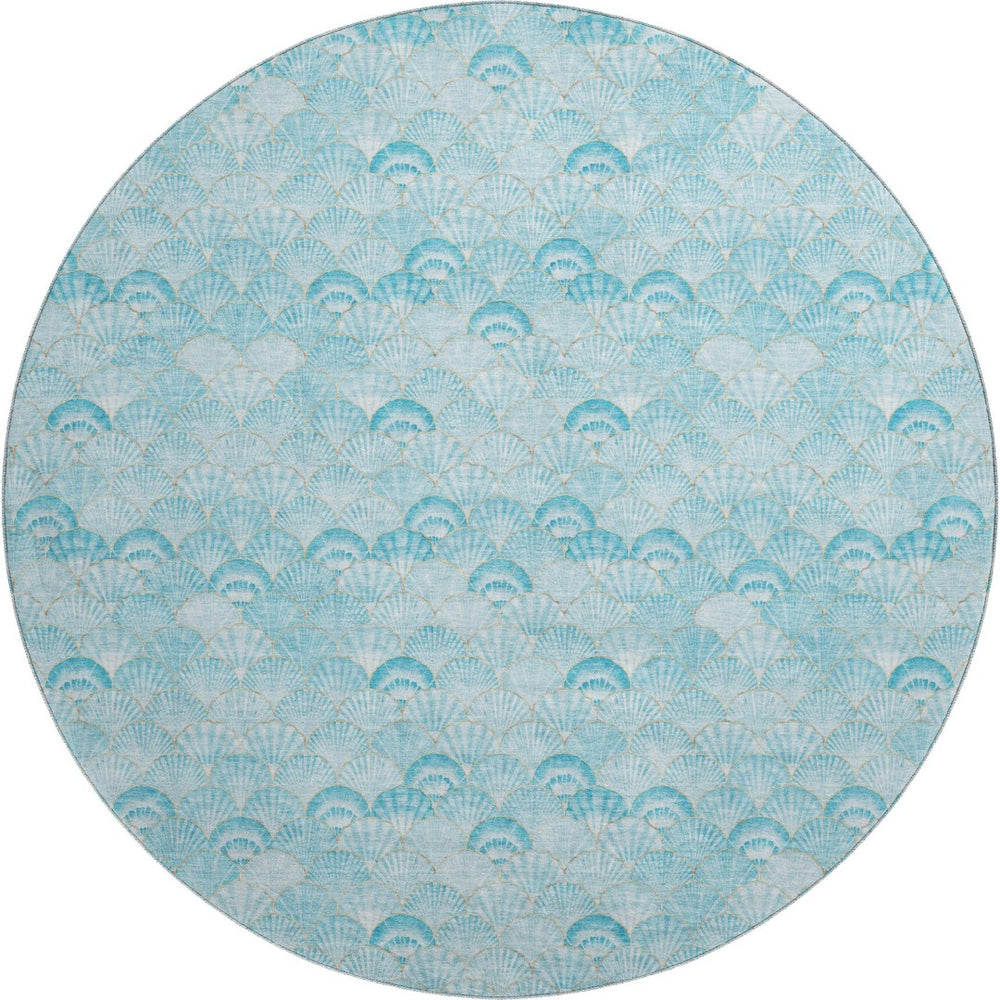 HomeRoots 8' Aqua & Ivory Geometric Round Rug – Washable, UV-Protected, Perfect for High-Traffic Areas & Decor 645723
