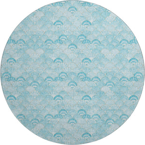 HomeRoots 8' Aqua & Ivory Geometric Round Rug – Washable, UV-Protected, Perfect for High-Traffic Areas & Decor 645723