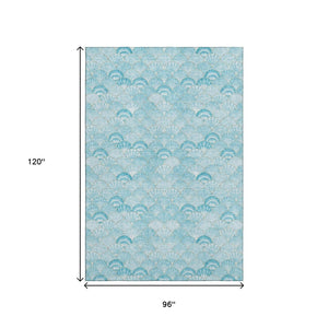 HomeRoots 8' X 10' Aqua and Ivory Geometric Washable Area Rug - Durable, UV-Protected & Pet-Friendly Design! 645724