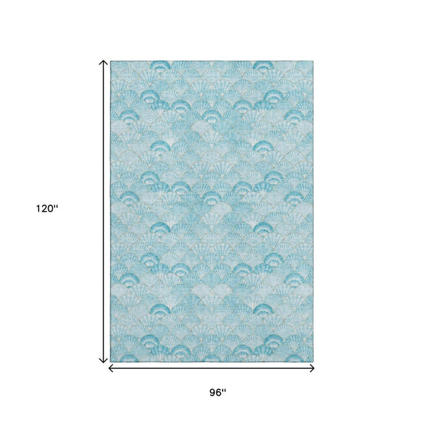 HomeRoots 8' X 10' Aqua and Ivory Geometric Washable Area Rug - Durable, UV-Protected & Pet-Friendly Design! 645724
