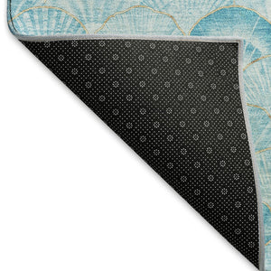 HomeRoots 8' X 10' Aqua and Ivory Geometric Washable Area Rug - Durable, UV-Protected & Pet-Friendly Design! 645724