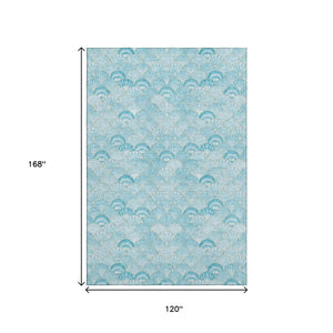 HomeRoots 10' Aqua and Ivory Geometric Washable Area Rug - UV Protected, Stain Resistant, Family-Friendly Design 645726