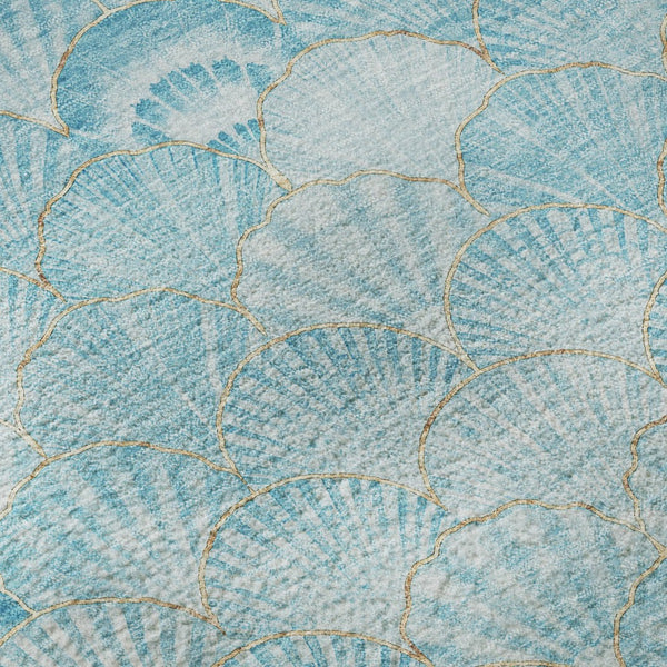 HomeRoots 10' Aqua and Ivory Geometric Washable Area Rug - UV Protected, Stain Resistant, Family-Friendly Design 645726