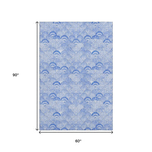 HomeRoots 5' X 8' Blue and Ivory Geometric Area Rug - Washable, UV Protected, Durable for Home & Patio Décor 645734