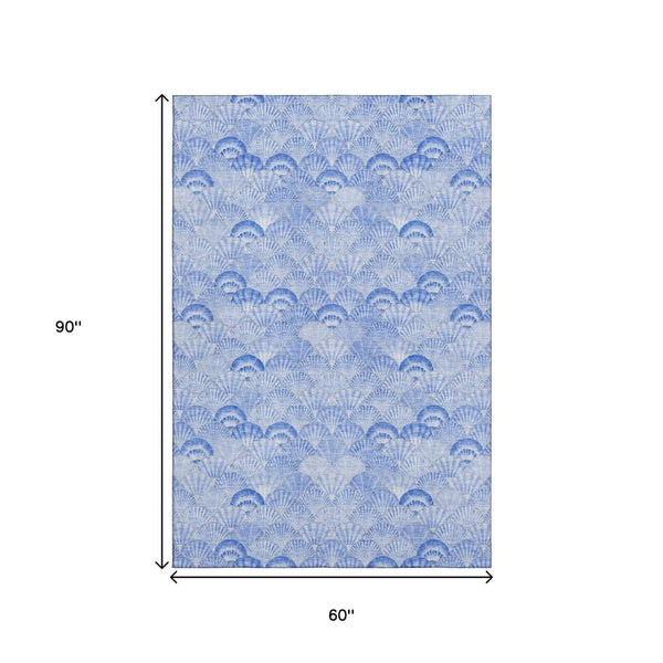 HomeRoots 5' X 8' Blue and Ivory Geometric Area Rug - Washable, UV Protected, Durable for Home & Patio Décor 645734