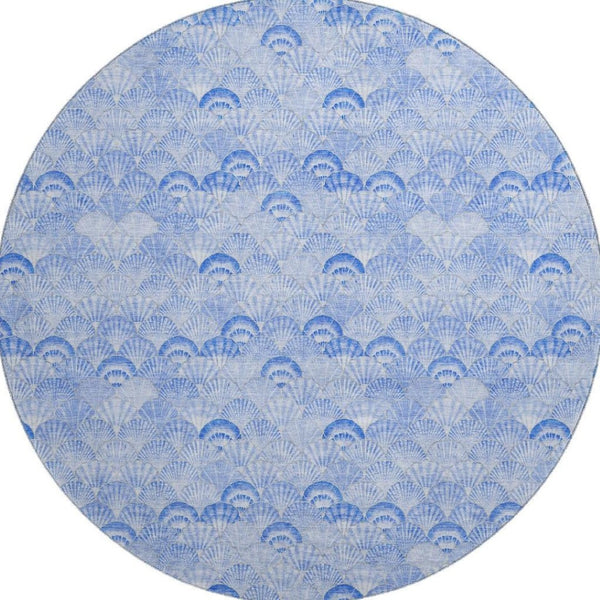 HomeRoots 8' Blue and Ivory Geometric Round Rug - Washable, UV-Protected, Perfect for Coastal-Inspired Homes! 645735