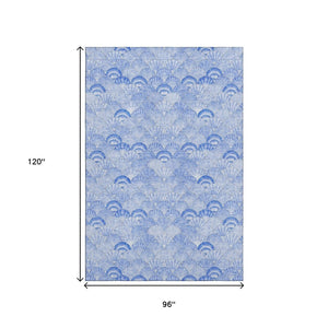 HomeRoots 8' X 10' Blue and Ivory Geometric Washable Area Rug - Stylish, Durable, Pet-Friendly, Low-Maintenance Decor 645736