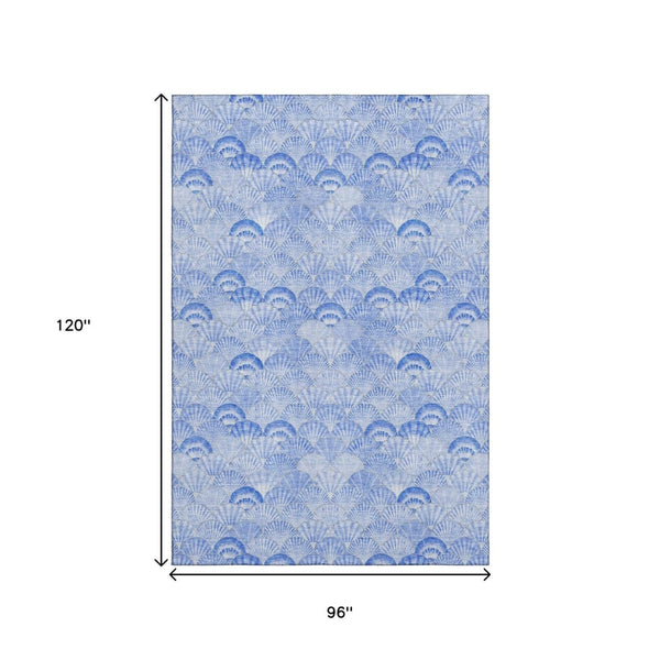HomeRoots 8' X 10' Blue and Ivory Geometric Washable Area Rug - Stylish, Durable, Pet-Friendly, Low-Maintenance Decor 645736