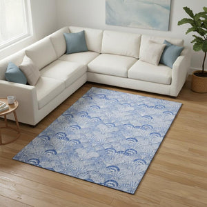HomeRoots 8' X 10' Blue and Ivory Geometric Washable Area Rug - Stylish, Durable, Pet-Friendly, Low-Maintenance Decor 645736