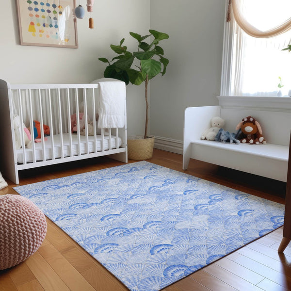 HomeRoots 8' X 10' Blue and Ivory Geometric Washable Area Rug - Stylish, Durable, Pet-Friendly, Low-Maintenance Decor 645736
