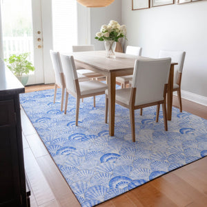 HomeRoots 8' X 10' Blue and Ivory Geometric Washable Area Rug - Stylish, Durable, Pet-Friendly, Low-Maintenance Decor 645736