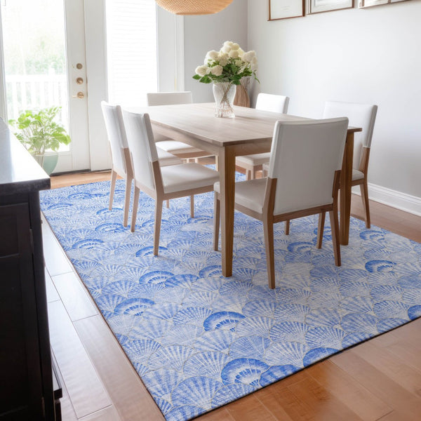 HomeRoots 8' X 10' Blue and Ivory Geometric Washable Area Rug - Stylish, Durable, Pet-Friendly, Low-Maintenance Decor 645736
