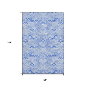 HomeRoots 9' X 12' Blue and Ivory Geometric Area Rug - Stylish, Washable, UV-Protected for Coastal Homes 645737