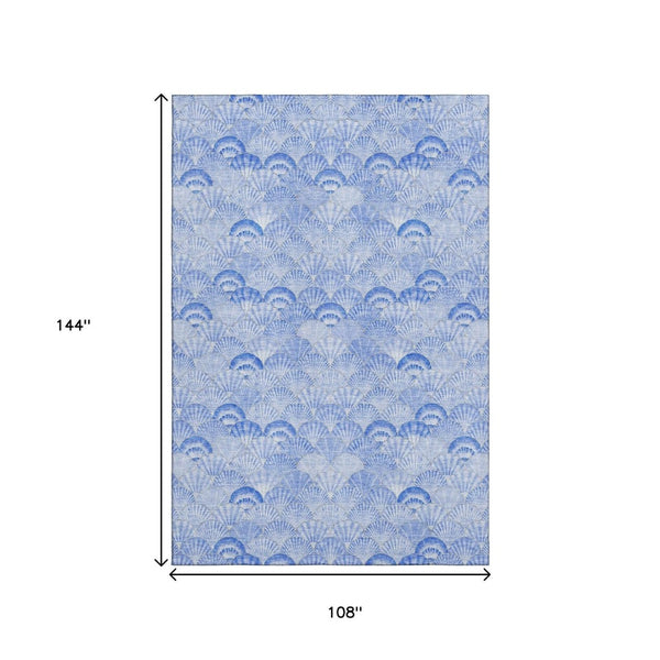 HomeRoots 9' X 12' Blue and Ivory Geometric Area Rug - Stylish, Washable, UV-Protected for Coastal Homes 645737