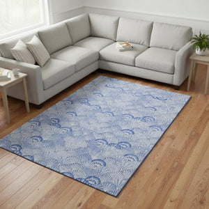 HomeRoots 9' X 12' Blue and Ivory Geometric Area Rug - Stylish, Washable, UV-Protected for Coastal Homes 645737