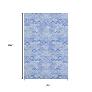 HomeRoots 10' X 14' Stylish Blue & Ivory Geometric Washable Area Rug with UV Protection for Coastal Homes 645738