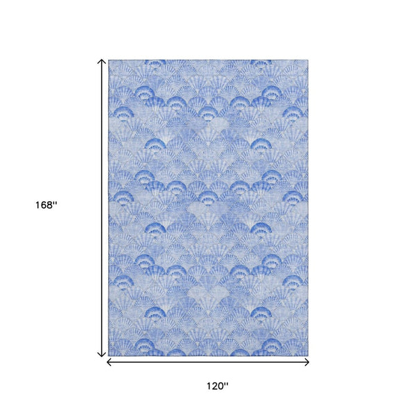 HomeRoots 10' X 14' Stylish Blue & Ivory Geometric Washable Area Rug with UV Protection for Coastal Homes 645738