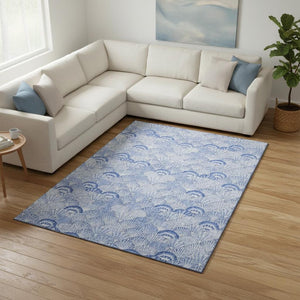 HomeRoots 10' X 14' Stylish Blue & Ivory Geometric Washable Area Rug with UV Protection for Coastal Homes 645738