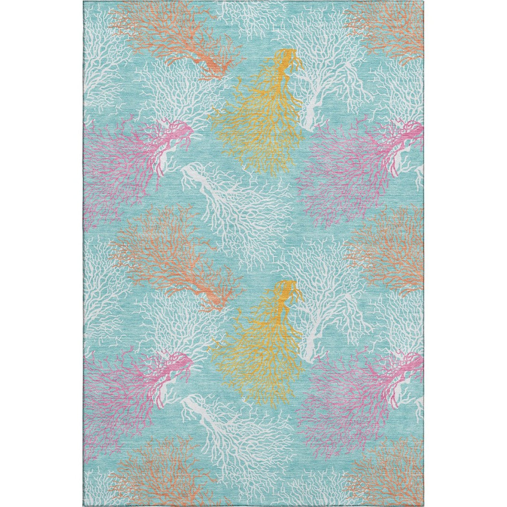 HomeRoots 8' X 10' Vibrant Aqua, Orange & Pink Geometric Washable Area Rug with UV Protection for Homes 645742