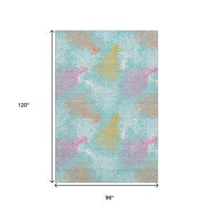 HomeRoots 8' X 10' Vibrant Aqua, Orange & Pink Geometric Washable Area Rug with UV Protection for Homes 645742